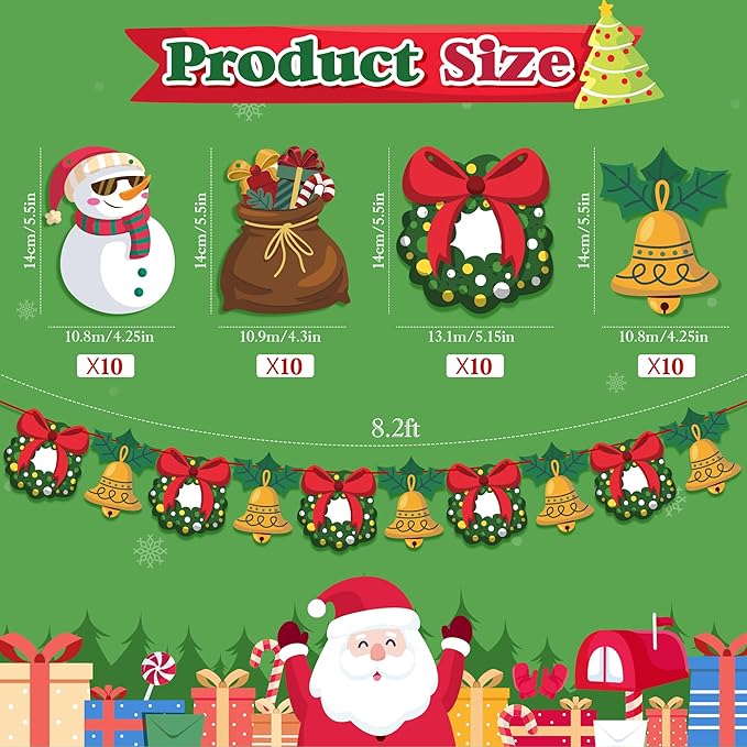 OHOME Christmas Decorations - Christmas Ornaments,40 Pack Christmas Garland | Christmas Tree Decorations for Party,Christmas Backdrop for Indoor Outdoor | Christmas Wreaths for Front Door Wall Yard