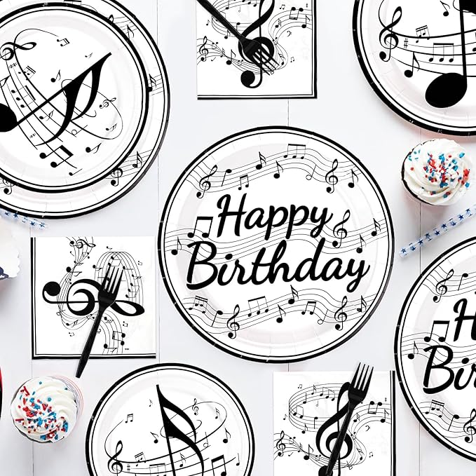 96 Pcs Music Birthday Party Supplies Music Notes Plates Napkins Disposable Music Birthday Tableware Set Music Theme Party Decorations for Baby Shower Concert Karaoke Music Birthday Party Decor Serve24