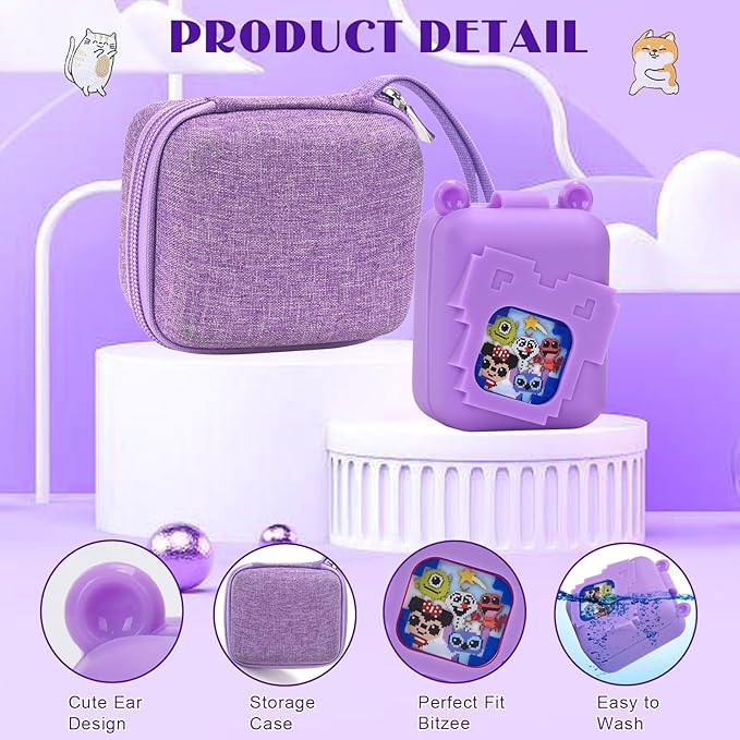 MGZNMTY Carrying Case and Silicone Case for Bitzee Disney Interactive Toy Digital Pet and Protective Skin Cover for New Bitsy Electronic Virtual Pet (Purple)