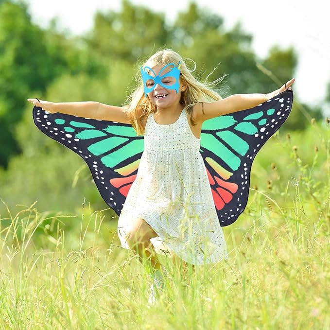Coopay 9 Pieces Kids Butterfly Costume Fairy Butterfly Wings Masquerade Masks Halloween Girls Dress Up Pretend Play