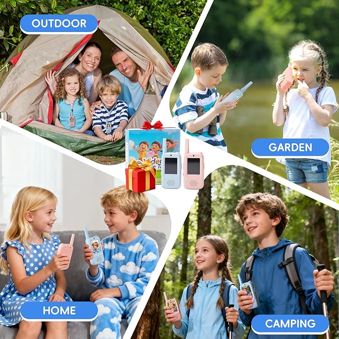 Video Walkie Talkies for Kids, 2 Pack Handheld Rechargeable Walkie Talkie 2 Player Toy with Screen, Long Range Two Way Radios, 4 Voice Effects, Fun Birthday Gift for Boys Girls Ages 3 4 5 6 7 8-12