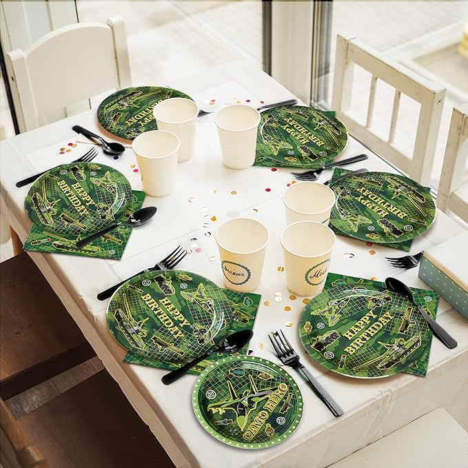 96 Pcs Camo Birthday Plates and Napkins Party Supplies Military Happy Birthday Tableware Set Army Camouflage Party Decorations Favors for Soldier Men for 24 Guests