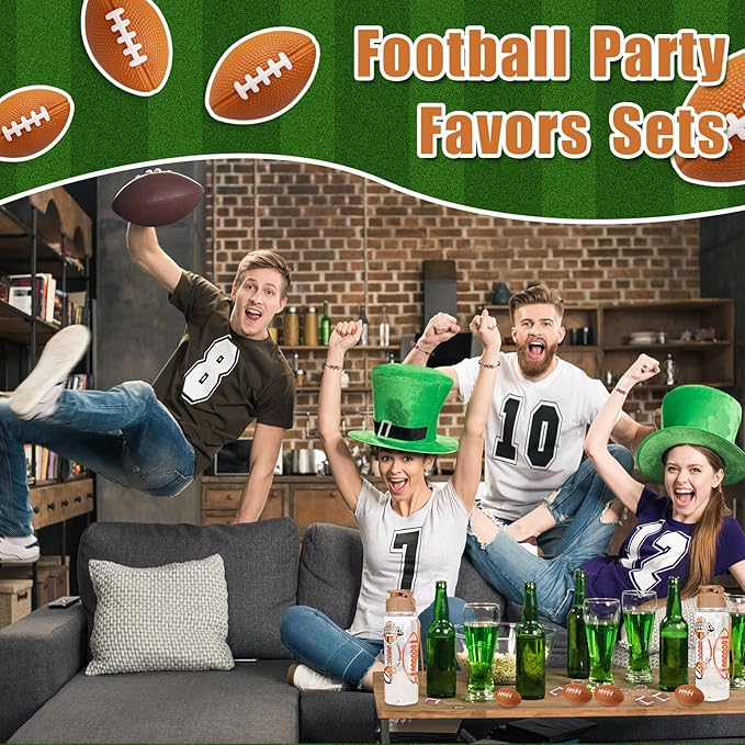 LemonRoad 164 Pcs Sports Party Favors Set 16 Plastic Cups 16 Charm Bracelets 16 Keychains 16 Mini Foam Stress Balls 100 Stickers for Sports Party Supplies (Football)
