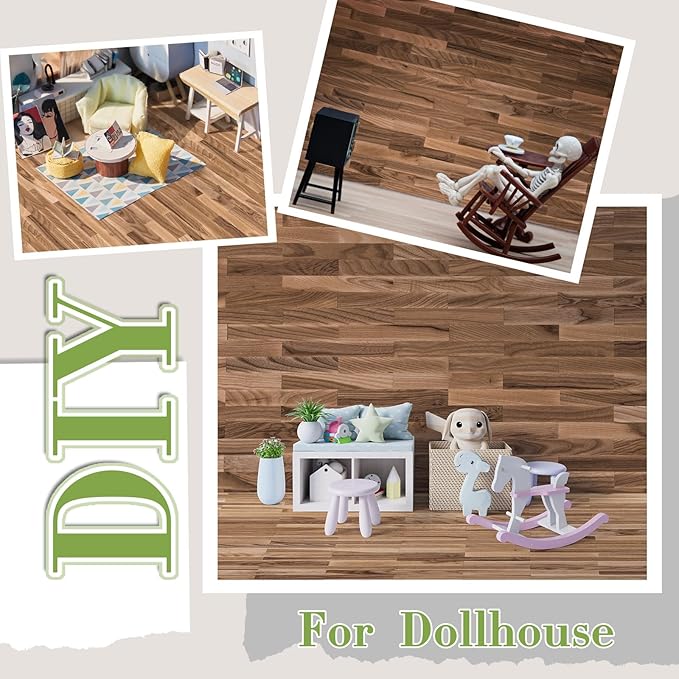 Flutesan 12 Pcs Miniature Dollhouse Wallpaper and Flooring Peel and Stick Mini DIY Self Adhesive Dollhouse Accessories 8.27 x 11.69 Inch (Classic Style)
