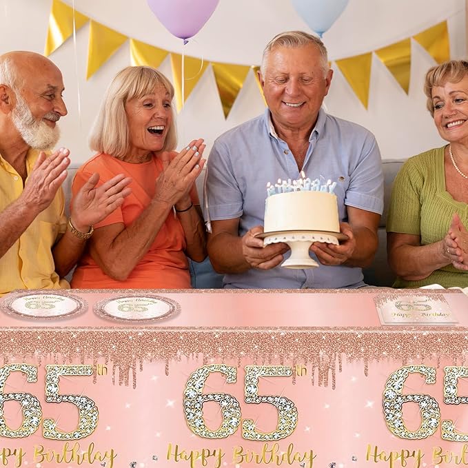 65th Birthday Decorations for Women,Rose Gold 65th Birthday Plates and Napkins,Tablecloth,65 Year Old Tableware Party Supplies Disposable Dinnerware Table Decor Favors for Women 1961 Party Supplies