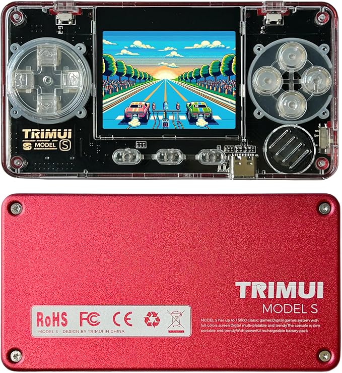 TRIMUI Model S Mini Handheld Game Console, 2 inch IPS Screen, Retro Video Game, Metal, ARM628 Processor (Red-32GB)