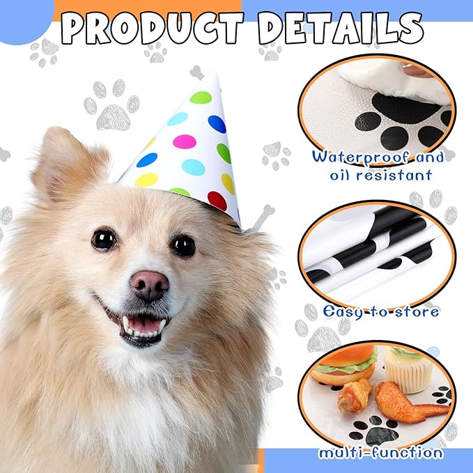 4 Pack Puppy Dog Pet Paw Print Plastic Tablecloth 54 x 108 Inches Blue White Orange Table Cover Paw Print Disposable Rectangle Table Cover for Pet Blue Dog Birthday Party Supplies