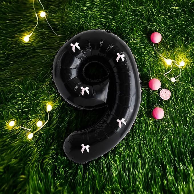PLAP Birthday Number Balloon Bow Black Party Supplies 32 "Birthday Number Decoration (Number 9)