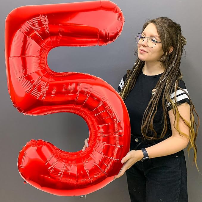40 Inch Mouse Number 5 Balloon Mini Mouse Head Balloon, Black Red Number 5 Balloon, Mouse Clubhouse Birthday Balloon for 5th Birthday Party Baby Shower Anniversary Supplies