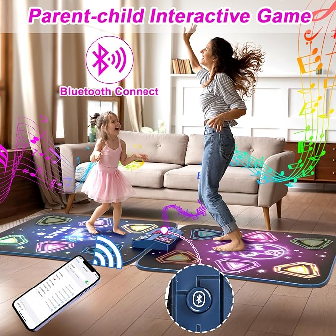 Dance Mat Toys for 3-12 Year Old Girls Boy, 2 Players Dance Mat with Light-up 12 Buttons & 5 Games Mode,Kids Dance Game Toy for Girl, Xmas Birthday Gifts for 3 4 5 6 7 8 9 10+ Year Old Girls Boys