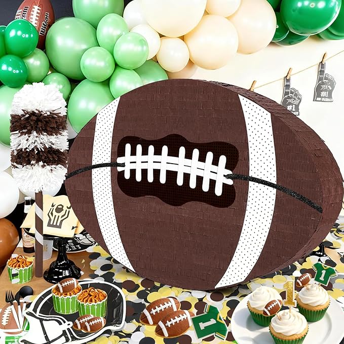 25" Football Pinata for Birthday Party, Sports Themed Party Decorations with Stick & Blindfold, Small American Football Pinata for Kids Boys, Fillable Paper Mache Centerpiece for Game Day Event Favors