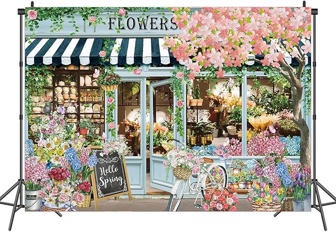 Flowers Shop Backdrop for Photography 10x8FT Spring Florals Butterfly Tea Party Background Hello Spring Banner Decorations Supplies Photo Props