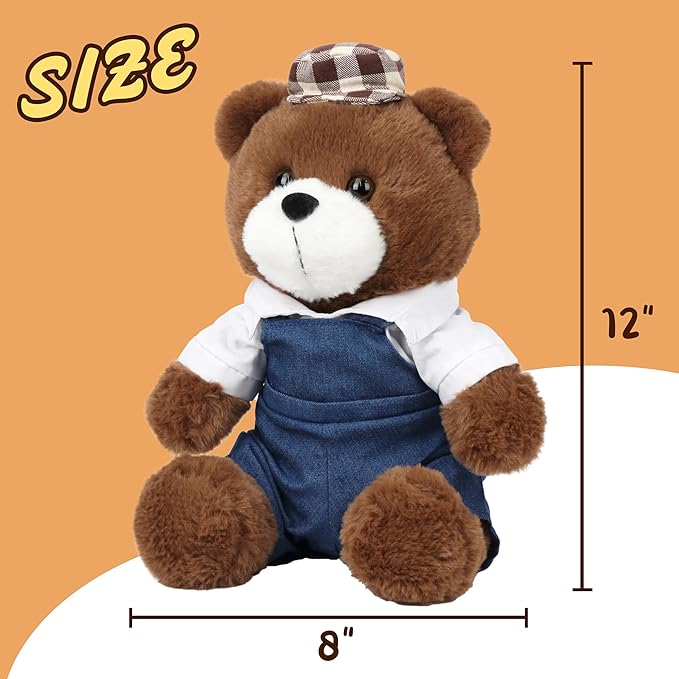Cuteoy Brown Bear Stuffed Animal in Shirt Back Pants Soft Plush Toy Cute Plushies for Girls Boys Birthday