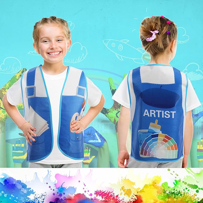 Threan 10 Pcs Kids Dress Up Vest Children Role Play Vest Career Costume for Dramatic Pretend Play Party Supplies, 17 x 13.8 Inches(Cool Style)