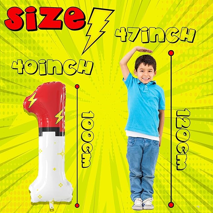40 Inch Red White Cartoon Theme Number Balloons Large Birthday Party Number Balloons Cartoon Animation for Kids Birthday Party Decoration Supplies (Number 1)