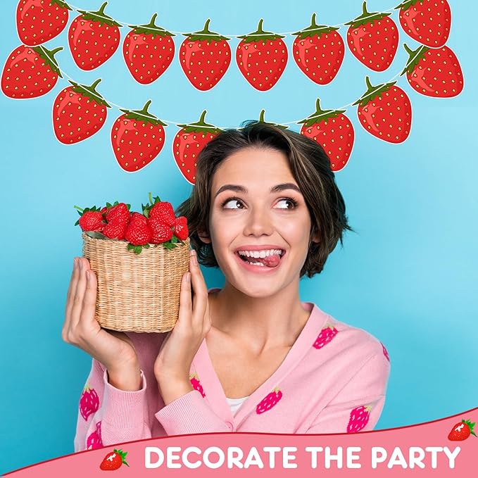 Lewtemi 4 Packs Strawberry Garland Decoration, Strawberry Party Supplies for Berry First Birthday, Baby Shower, Summer Picnic, Fruit Theme Party, Hanging Banner for Wall, Table, Photo Booth(Red)