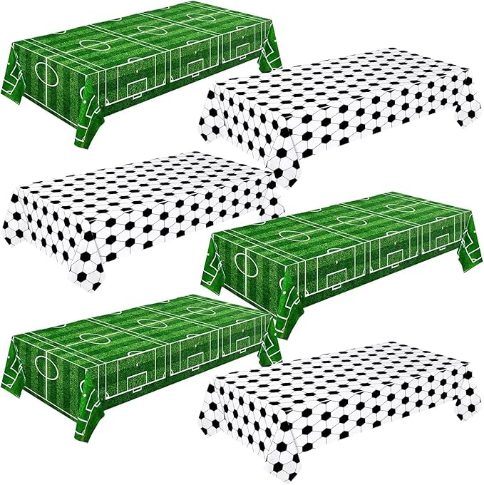Mixweer 6 Pcs Soccer Plastic Tablecloth Party Decorations 54 x 108 Inch Disposable Plastic Table Cover for Soccer Birthday Party Decorations