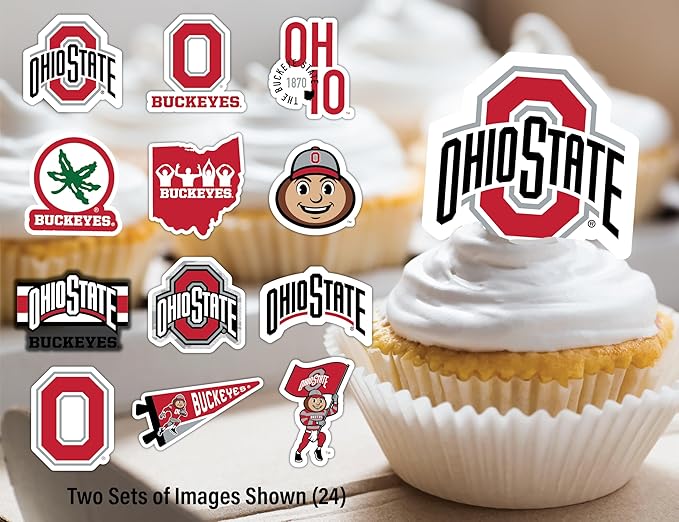 Ohio State University Cupcake Topper Party Supplies for Football, Birthday, Graduation Party Decorations (24 Pieces) (Ohio State Buckeyes)