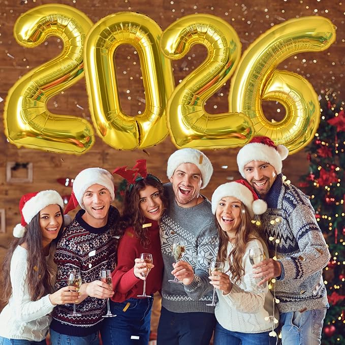 KALOR 32 Inch 2026 Gold Foil Number Balloons, 2026 New Years Decorations for 2026 Happy New Year Eve and Graduations Party Supplies