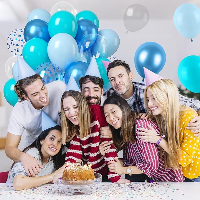 Teal Blue Balloons, 50PCS 12 Inches Turquoise Blue Pearl Latex Balloons With Metallic Confetti Balloon for Ocean Shark Sea Birthday Theme Party Decorations