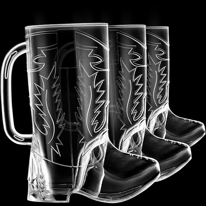 JoyServe Cowboy Boot Cups - (Pack of 6) 17oz Cowboy and Cowgirl Drink Mugs, Reusable BPA-Free Plastic Mug with Handle for Western Themed Rodeo Birthday Party Decorations and Supplies