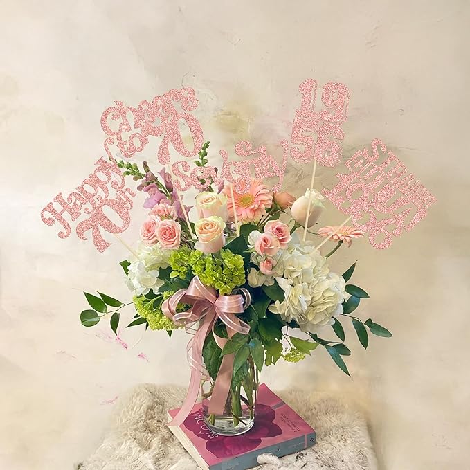 Gyufise 15Pcs Happy 70th Birthday Centerpiece Sticks Seventy Straight Outta 1956 Table Flower Centerpieces Sticks Decorations for Cheers to 70th Birthday Party Supplies Rose Gold