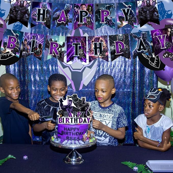 Panther of Black Party Decorations,Panther of Black Birthday Party Supplies Includes Banner - Cake Topper - 12 Cupcake Toppers - 18 Balloons
