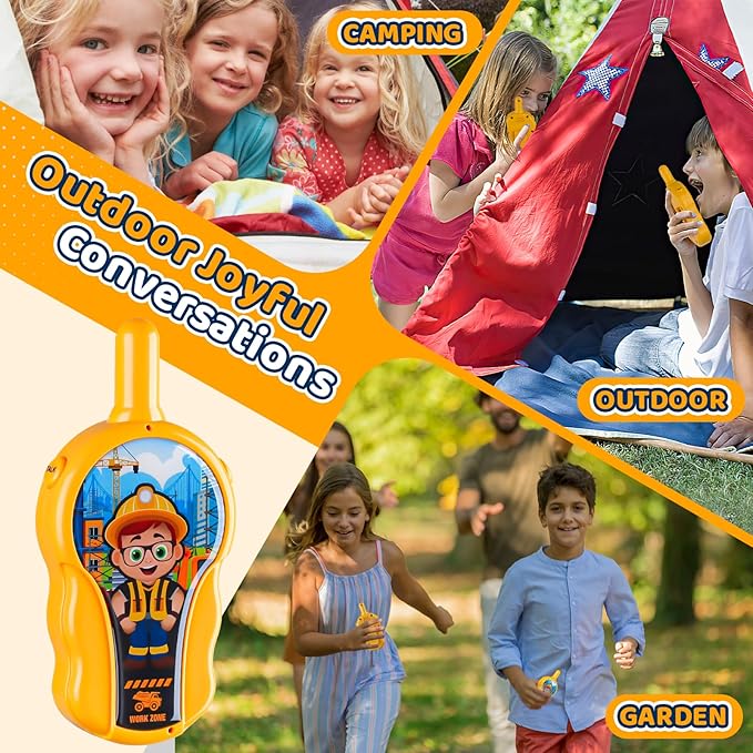 Toys, Kids Toys Walkie Talkies for Kids 2 Pack, Construction Theme Long Range Outdoor, Easy to Use, Best Gifts for Toddler Boys & Girls Ages 2-7 (Yellow)