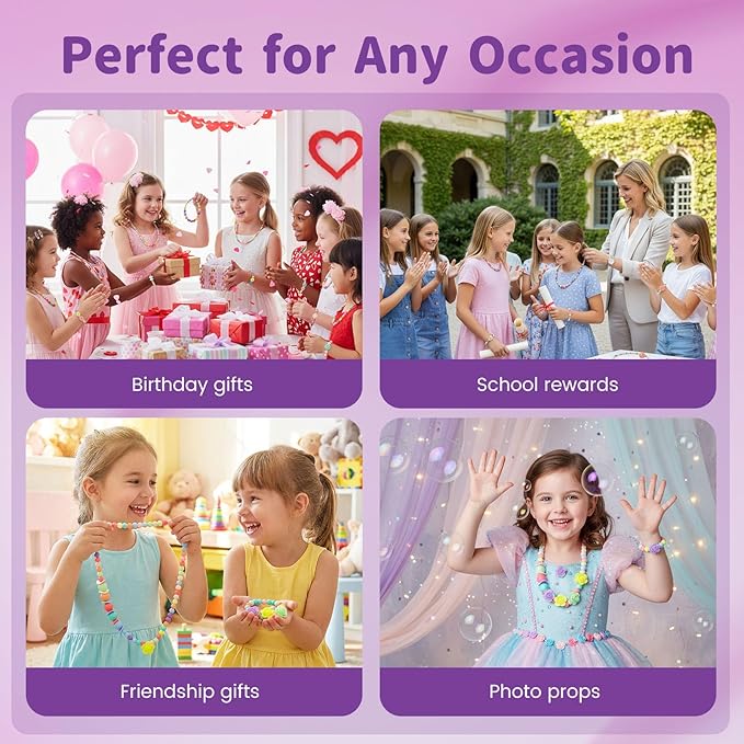 BigOtters 3 Sets Toddler Necklace Bracelet, Kids Jewelry for Girls Friendship Bracelets Costume Dress up Jewelry Princess Cosplay Accessories Little Girl Party Favors Classroom Exchanging Gifts