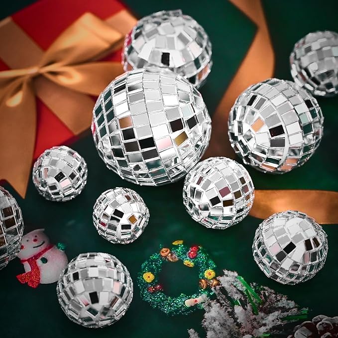 30 PCS Disco Balls Cake Decoration, Small Silver Reflective Mirror Ball Disco Table Decor 70s Disco Themed Party Supplies for Festive, 4 Sizes