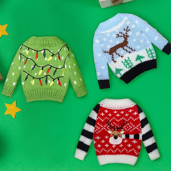 Aoriher 3 Pcs Christmas Doll Clothes Christmas Accessories Outfit Small Sweater Set Knitted Clothing Elk Xmas Santa Tree Snowflake Xmas Doll Accessories(Fresh Style)