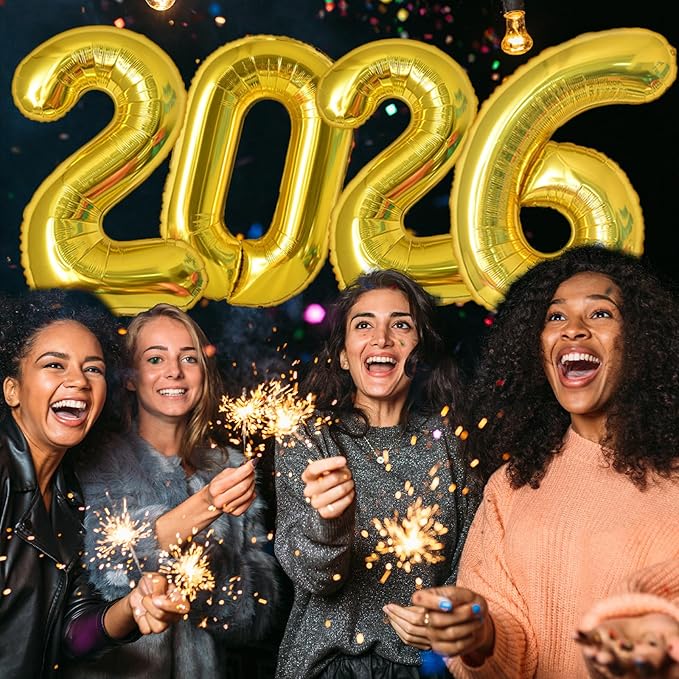 KALOR 32 Inch 2026 Gold Foil Number Balloons, 2026 New Years Decorations for 2026 Happy New Year Eve and Graduations Party Supplies