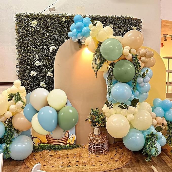 Sage Green Blue Balloons, 12 Inchs Dusty Blue Yellow Avocado Green Apricot Balloons for Girls Kids Birthday Party Wedding Anniversary Engagement Bridal Baby Shower Decorations