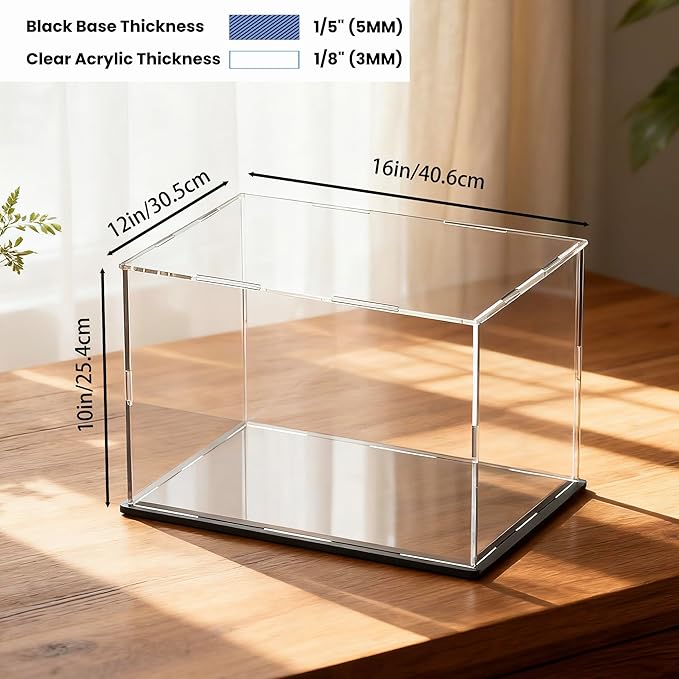 Acrylic Display Case for Collectibles and Toys, Versatile Clear Acrylic Display Box with Black Base for Showcase and Displaying, 16x12x10-inch