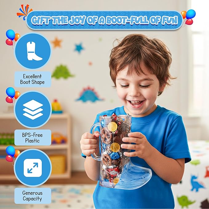 4E's Novelty 10Pcs Cowboy Boot Mug Cups (10 Pack) 17 oz Reusable Hard Plastic, BPA Free - for Cowboy Themed Party Supplies, Western Accessories