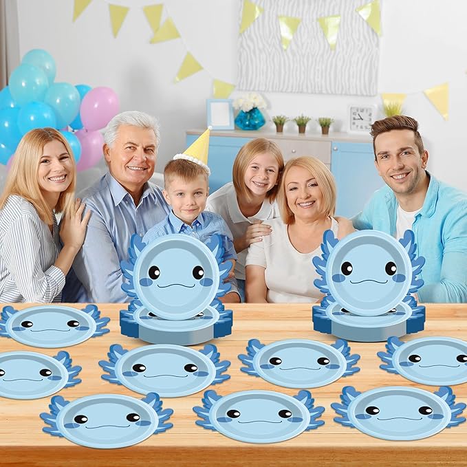 60Pcs Blue Axolotl Shaped Birthday Party Decorations Reptile Animals 7 Inch Dessert Paper Plates Cartoon Axolotl Disposable Tableware Set for Kids Boys Girls Party Baby Shower Supplies Favors