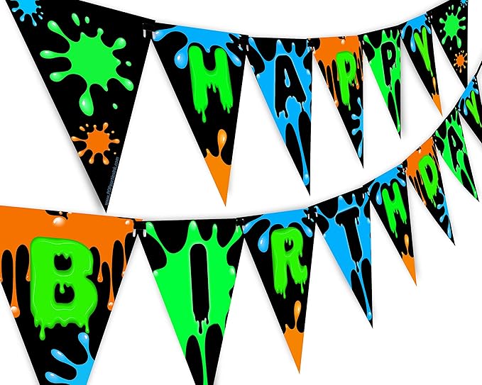 Slime Green Happy Birthday Banner Pennant - Slime Party Decorations - Art Party Supplies - Slime Party Supplies - Green
