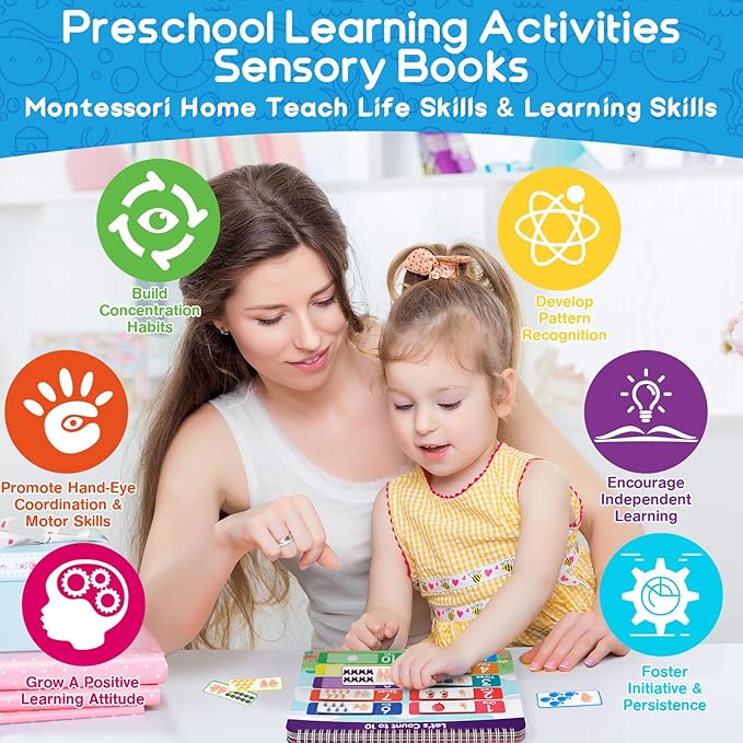 Preschool Busy Book for Toddlers with Case, 176 Pieces Accessory Complete Preassembled Activity Books for Kids, Learning Resources Montessori Educational Toy, Gifts for 3+ Year Old Boy Girl