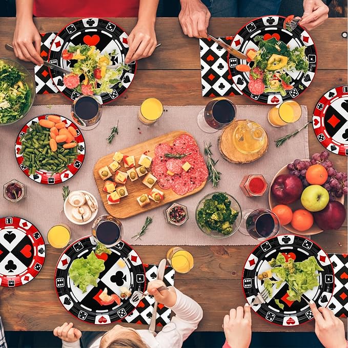 180PCS Casino Party Supplies Serve 60, Poker Party Paper Plates and Napkins Kit for Casino Night Poker Club Birthday Party Decorations, Includes Dinner Plates, Dessert Plates, Napkins