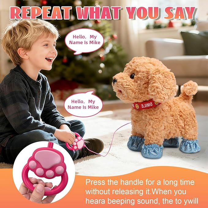 2026 Wuffy Robot Dog, Robotic Puppy Dog Realistic with Touch Sensing, Voice Mimic, Lifelike Sounds, Tongue & Licking Motion, Leash Remote for Kids, Battery Powered (Brown)