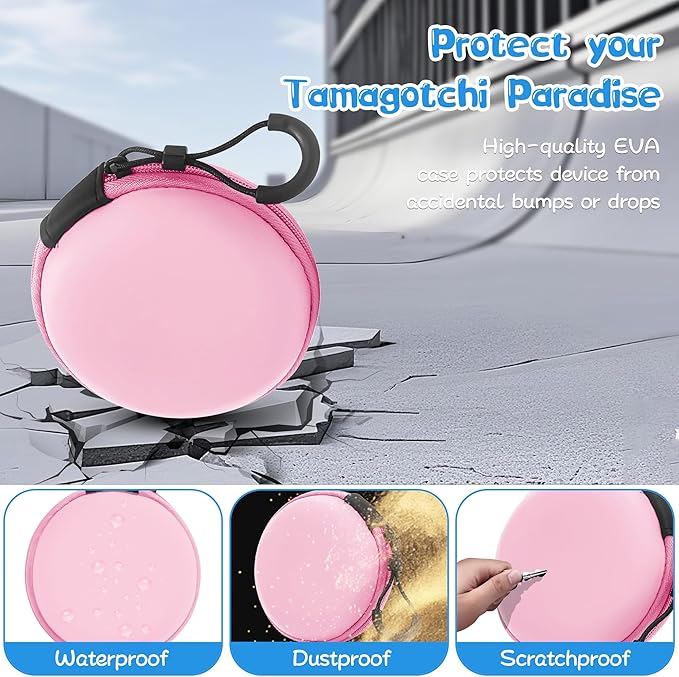 Carrying Case for Tamagotchi Paradise/Nano-MALS, Hard EVA Portable Storage Protector Cover with Lanyard & Carabiner for Kids, Case Only (Pink)