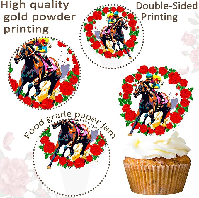 Horse Derby Cupcake Toppers Derby Party Decorations 48Pcs Horse Racing Cupcake Picks Equestrian Derby Birthday Decoration Baby Shower Party Supplies