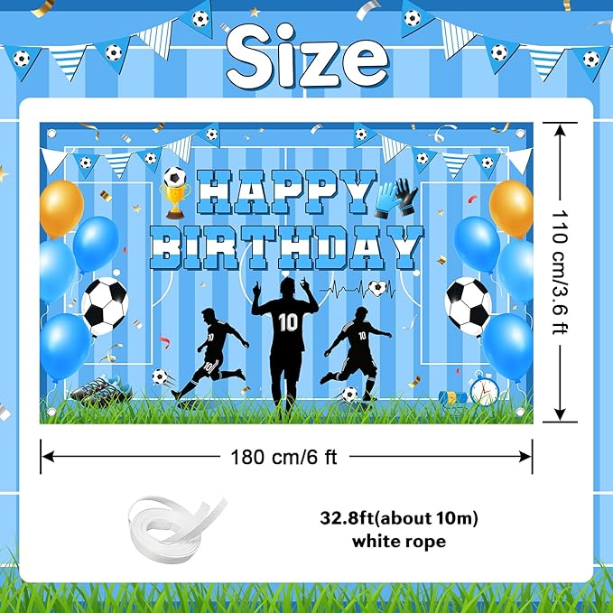 Avezano Scoccer Star Birthday Party Decorations Scoccer Sports Theme Happy Birthday Banner Backdrop Kids Teens Football 10th Birthday Party Celebrations Supplies (Blue, 6x3.6 ft)