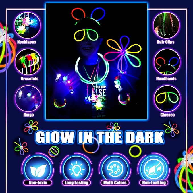 New Years Eve Party Supplies 2026, Glow in the Dark Party Supplies for Kids Adults, Light Up Party Favors with 57 LED Light Up Toys, 100 Glow Sticks Bulk DIY Glow Necklaces Neon Party Decorations