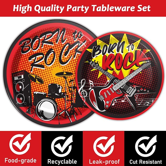 96 Pcs Rock Music Party Supplies Paper Plates Napkins Tableware Set Music Theme Party Birthday Decorations Favors Serves 24