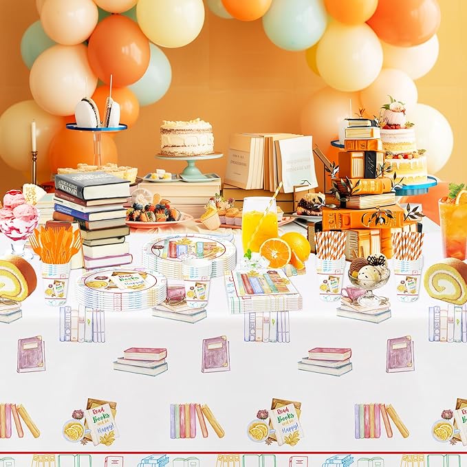 Book Themed Party Decorations Tablecloth, Disposable Book Club Birthday Party Supplies Tablecover, Library Reading Theme Baby Shower Table Cloth, 3 Pcs, 54in x 108in