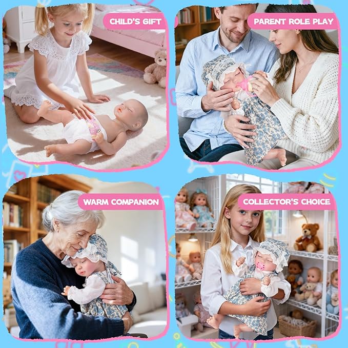 Reborn Baby Dolls -17Inch Newborn Baby Dolls Girl Real Life Baby, Soft Doll Silicone Full Body, Crying, Laughing, Snoring Baby Toys Doll Accessories, Xmas Gift for Girls 3+ (Blue)