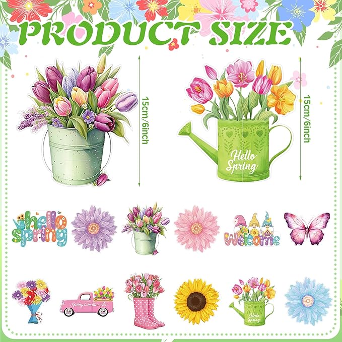 Spakon 72 Pcs Hello Spring Hanging Swirl Decorations Spring Party Decoration Assorted Sunflower Tulips Trucks Gnome Butterfly Ceiling Decor for Office Party Favors Home Supplies
