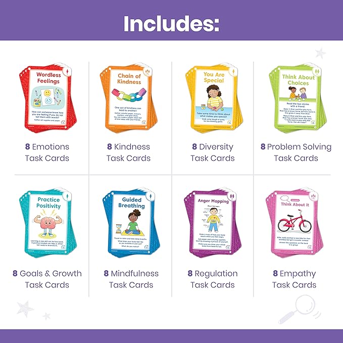 hand2mind Social Emotional Task Cards for Ages 3+, Social Emotional Learning, Play Therapy Toys for Counselors, Social Skills Activities for Kids, Conversation Starters, Emotional Regulation for Kids