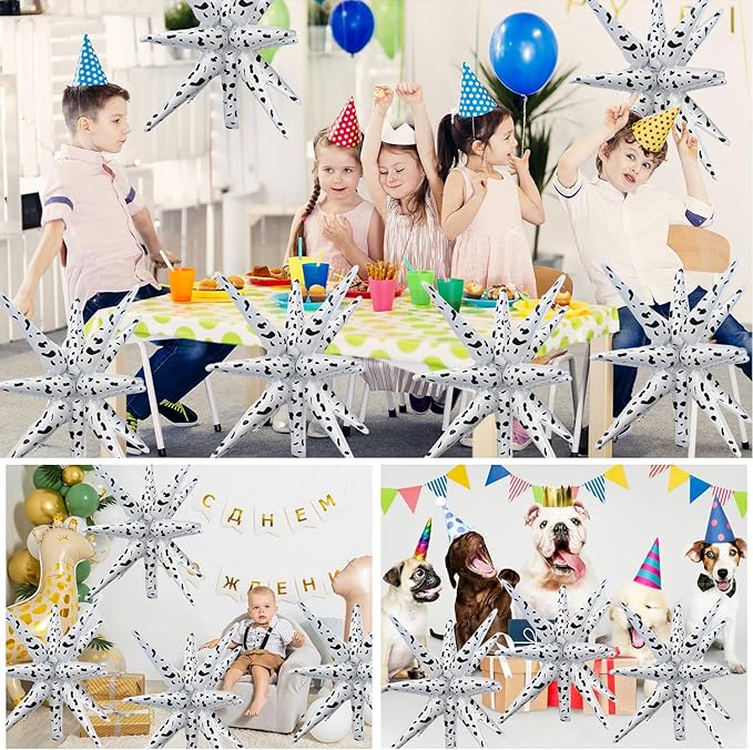 6 Pcs Spots Star Foil Balloons One-Piece 14-Pointed Star Balloon 4D Starburst Cone Mylar Balloon 22inch Christmas Birthday Wedding Wedding Anniversary Party Supplies (Spots)